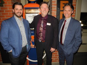 From left: Rozsa Foundation's Simon Mallett;  Heritage Park President and CEO Lindsey Galloway;  and Paul Muir, executive director, Rosebud Theater and School of the Arts.