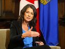 Alberta Premier Danielle Smith gives a year-end interview at the McDougall Center in Calgary on December 16, 2022.