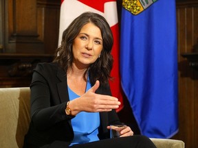 Alberta Premier Danielle Smith gives a year-end interview at the McDougall Center in Calgary on December 16, 2022.