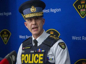 OPP Commissioner Thomas Carrique speaks during a press conference in the OPP detachment in Cayuga on Wednesday, Dec. 29, 2022. Derek Ruttan/The London Free Press