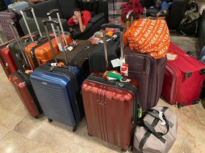 Baggage of stranded Sunwing passengers in Cancun. Handout