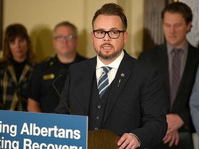 Mental Health and Addictions Minister Nicholas Milliken speaks at a press conference announcing a new task force to help tackle homelessness and public safety in Calgary.  Friday, December 16, 2022.