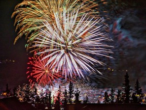 Fireworks ring out over Millennium Park in Canmore on New Year's Eve in 2019.