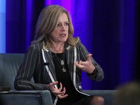 Alberta NDP Leader Rachel Notley speaks at a Calgary Chamber of Commerce luncheon on Thursday.