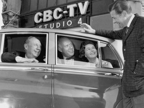In 1973, Canadian magazine quoted author Pierre Berton as saying, "A Canadian is somebody who knows how to make love in a canoe." Burton is pictured here in 1968 (second from left) with other regulars on the Front Page Challenge TV show: Gordon Sinclair, Pierre Burton and Betty Kennedy, with 
host Fred Davis.
Postmedia file photo, courtesy CBC.