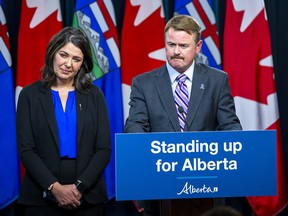 Premier Danielle Smith and Justice Minister Tyler Shandro  share details on the Alberta sovereignty bill on Nov. 29.