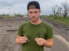 Mac Hughes in an area of ​​Ukraine recently liberated from the Russians.