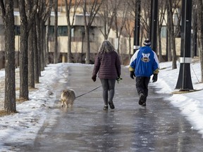 Some sort of ice cleat is needed to safely navigate many sidewalks and trails in winter.  Greg Southam, Postmedia