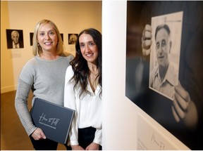 Organizers Marnie Bondar, left, and Dahlia Libin with their photography exhibition featuring both living and deceased Holocaust survivors with a connection to Calgary. It was shown at the Glenbow at the Edison in May. Darren Makowichuk/Postmedia