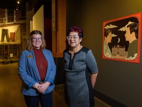 Kesia Kvill, chief curator, left, and Dale Lee Kwong, community curator, were photographed at the Chinatown exhibition at Heritage Park on Tuesday, January 10, 2023. Azin Ghaffari/Postmedia