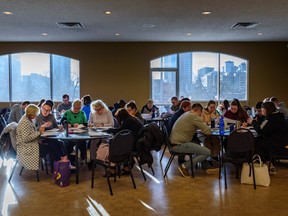 Ukrainian evacuees spend the morning in an English class at St. Vladimir's Ukrainian Orthodox Sobor in Calgary on Wednesday, January 11, 2023.