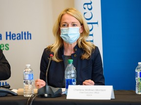 Charlene McBrien-Morrison, HQCA CEO, speaks during a press conference announcing the details of an official report on the fatal dog attack, which occurred on June 5, 2022, outlining recommendations to improve emergency response time in Alberta on Thursday, January 19 . 2023.