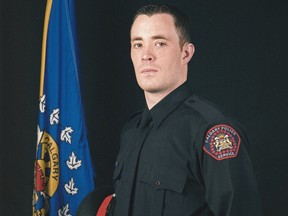 Pictured is Calgary Police Service Sgt.  Andrew Harnett (37), who was hit by a vehicle that fled a traffic stop shortly before midnight on December 31, 2020.
