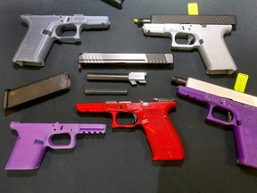 Calgary police display some of the 3D guns seized by Calgary police on Thursday, Jan. 19, 2023.