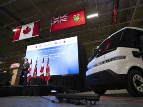 Prime Minister Justin Trudeau speaks at the General Motors CAMI production plant in Ingersoll, Ont., on Monday, Dec. 5, 2022. Prime Minister Trudeau and Ontario Premier Doug Ford celebrated a Canadian milestone, marking the launch of the country's first full-scale electric vehicle manufacturing plant.