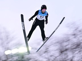 Alexandria Loutitt of Canada competes in the women normal hill individual during the FIS Ski Jumping World Cup Zao at Aliontek Zao Schanze on January 13, 2023 in Yamagata, Japan.