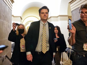 U.S. Rep. Matt Gaetz (R-FL) walks to the House Chamber during the third day of elections for Speaker of the House at the U.S. Capitol on January 5, 2023. "I'm ready to vote all night, all week, all month and never for (House Republican Leader Kevin McCarthy)," Gaetz said.