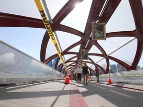 Shattered glass panels are shown on the Peace Bridge on July 24, 2022.