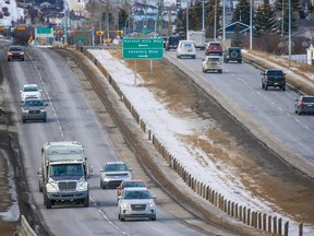 The City of Calgary is considering widening Country Hills Boulevard NE to six lanes in certain sections where it narrows to four lanes like this section over Nose Creek.