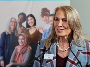 Sue Tomney, CEO of YWCA Calgary speaks during the unveiling of the YWCA's new affordable housing and expanded crisis shelter in Inglewood on Wednesday, January 25, 2023.