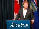 Justice Minister and Attorney General Tyler Shandro speaks to the media during a press conference where he outlined plans that say Alberta will challenge the federal gun confiscation program on Monday, September 26, 2022. 