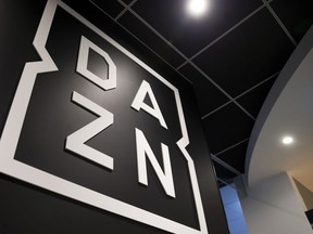 The DAZN logo is displayed at the company's offices in Tokyo, Japan, on Wednesday, Aug. 2, 2017.