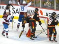 Calgary Flames goaltender Jacob Markstrom is scored on by Colorado Avalanche goaltender Valeri Nichushkin at the Scotiabank Saddledome in Calgary on Wednesday, Jan. 18, 2023.