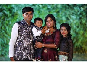 The Patel family of Jagdish Baldevbhai Patel, 39, Vaishaliben Jagdishkumar Patel, 37, Vihangi Jagdishkumar Patel, 11, and Dharmik Jagdishkumar Patel, 3, pose in this undated handout photo released by the RCMP on January 27, 2022. The Indian family were found frozen to death near the border between the United States and Canada.  Courtesy of RCMP/Handout via REUTERS