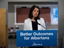 Premier Danielle Smith speaks to the media during a press conference in Edmonton Thursday, Jan. 12, 2023.