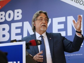 Conservative Party Bob Benzen speaks to supporters after winning the federal riding of Calgary Heritage on Monday April 3, 2017.