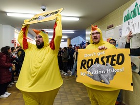 University of Calgary students gathered outside the Board of Governors meeting at the Administration building on campus to protest the tuition increases on Friday, January 20, 2023.