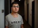 Syrian newcomer Mohamad Riad Abdul Kader, who lost ten family members in the earthquake that shook parts of Syria and Turkey, takes a moment from his English class at Center for Newcomers to pose for a photo on Monday, Feb. 6, 2023 .