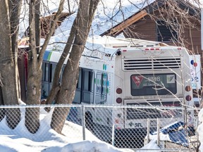 A city bus crashed into a Laval daycare on Wednesday February 8, 2023. Ecole du Parc was the meeting point for parents and children.  Dave Sidaway / Montreal Gazette
