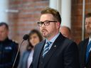 Alberta Minister of mental health and addiction Nicholas Milliken speaks during a media event on Tuesday, February 14, 2023.