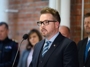 Alberta Minister of Mental Health and Addictions Nicholas Milliken speaks during a media event on Tuesday, February 14, 2023.