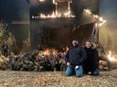 Stunt coordinator Guy Bews and assistant stunt coordinator Maggie Macdonald on the set of The Last of Us.  The scene required more than 100 stunt performers, some of them in the pit.