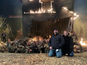 Stunt co-ordinator Guy Bews and assistant stunt co-oridinator Maggie Macdonald on the set of The Last of Us. The scene required more than 100 stunt performers, some of them are in the pit.