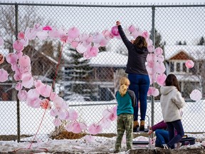 Teacher Erin Cavallin and the students at Mount Royal School put together an installation for Pink Shirt Day on the fence outside the school on Tuesday, February 23, 2021.