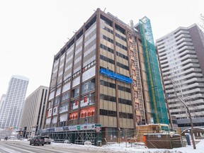 Pictured is The Cornerstone, located at 909 5 Avenue S.W. in downtown Calgary on Tuesday, February 28, 2023. The Cornerstone is one of the office buildings which is being converted into a residential complex.