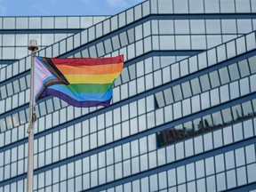 The pride flag raised at City Hall was photographed on Friday, Aug. 27, 2021.