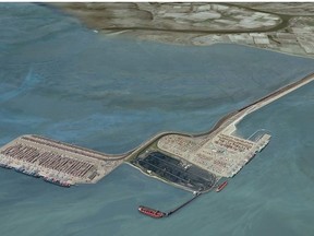 A rendering of the proposed Roberts Bank Terminal 2 project. Credit: Vancouver Fraser Port Authority