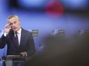 NATO Secretary General Jens Stoltenberg speaks during a news conference following. Meeting of defense ministers at NATO headquarters in Brussels, Wednesday, Feb. 15, 2023.