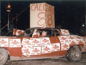 Some Calgarians took their decor on the road, spreading Olympic spirit wherever they drove. Calgary Herald archives.