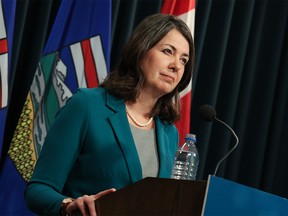 Alberta Premier Danielle Smith speaks during a media press conference in Calgary on Thursday, February 9, 2023.