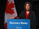 Alberta Premier Danielle Smith speaks during the opening ceremonies of the sixth annual Recovery Capital Conference at the Hyatt Regency Hotel in Calgary on Tuesday, February 21, 2023.