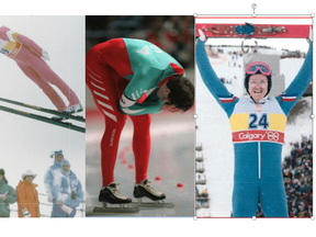 Day two of the 1988 Winter Olympics in Calgary: Matti Nykanen takes gold in ski jumping;  Dan Jansen falls in the 500-meter speed skating event;  Eddie the Eagle loses at ski jumping, but wins with supporters.