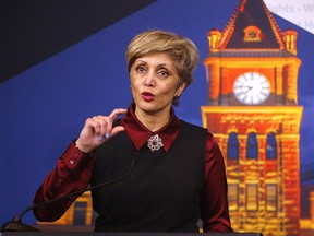 Calgary Mayor Jyoti Gondek responds to the new provincial budget in Calgary on Tuesday, Feb. 28, 2023.