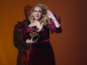 Adele accepts the Best Pop Solo Performance award during the 65th Grammy Awards in Los Angeles, Feb. 5, 2023.