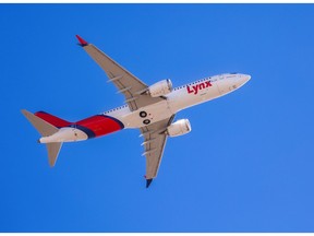 A Lynx Air Boeing 737 Max 8 takes off from Calgary to Vancouver on the company's maiden flight, Thursday, April 7, 2022.  
Gavin Young/Postmedia