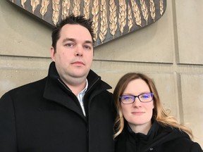 Dan and Jen Woolfsmith, at the inquest into the death of their one-year-old daughter Mackenzy in 2012, who suffered blunt force injuries at a daycare. The operator was found guilty of manslaughter.